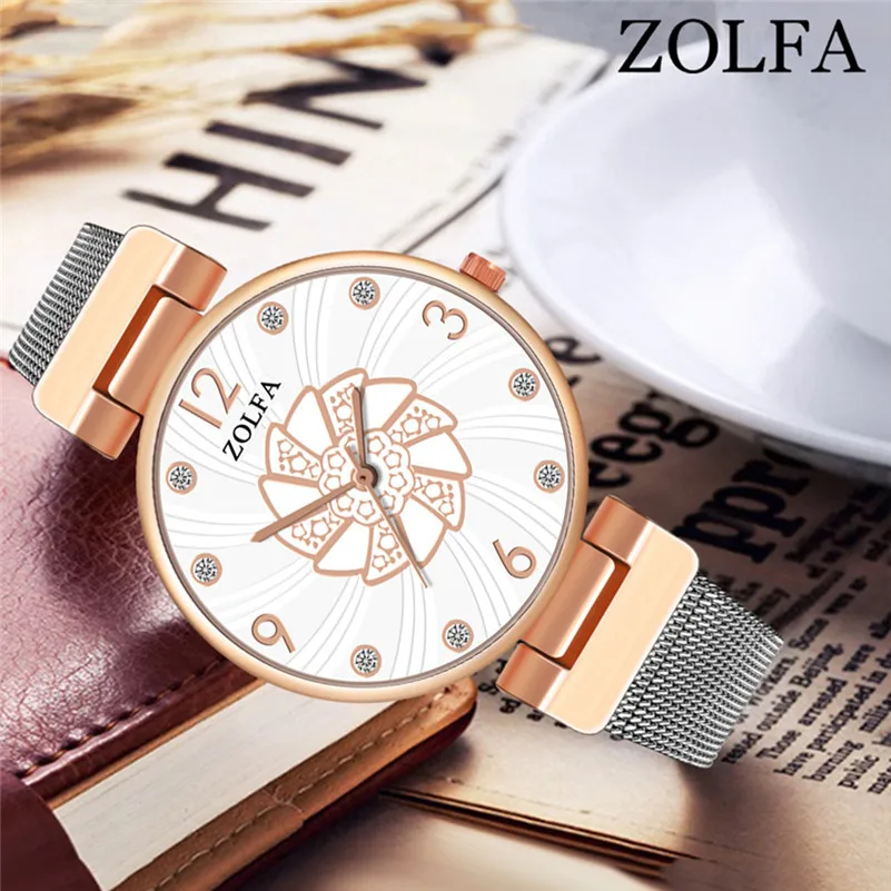 

Fashion Women Watches Simple Flower Design Dial Watch Stainless Steel Mesh Belt Quartz Wristwatch Ladies Casual Dress Clock #D