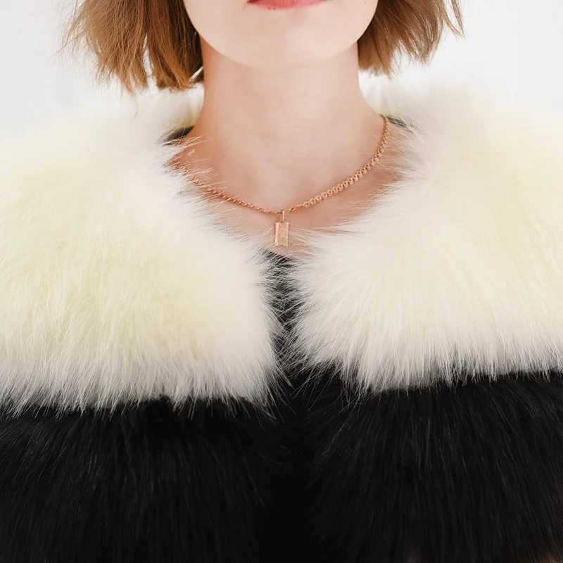 

Woman Faux Fur Vest Sleeveless fox fur stitching hit color long Mink fur Sleeveless Trench coats imitation Fox Hair Chic Tank