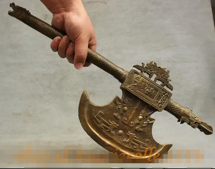 Китайская Бронзовая статуя для украшения дворца оружие голова дракона