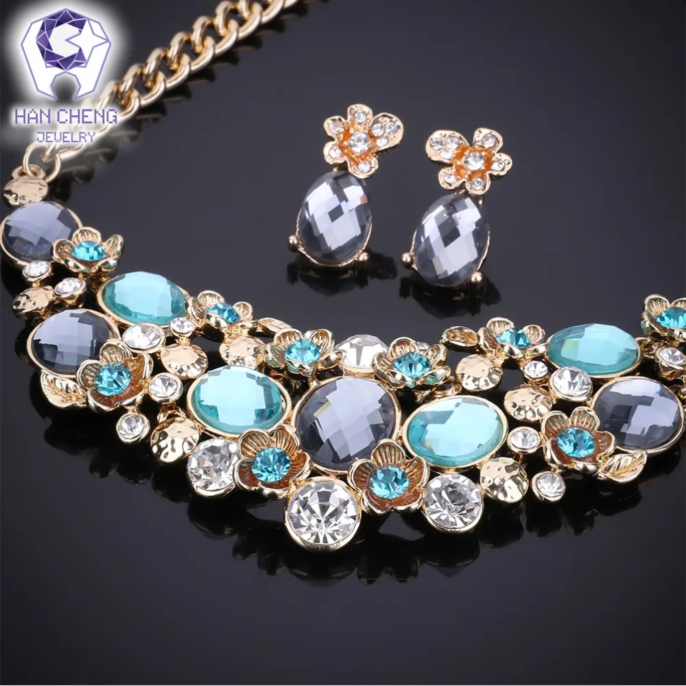 HanCheng Новое модное Золотое богемное роскошное ожерелье с кристаллами и цветком