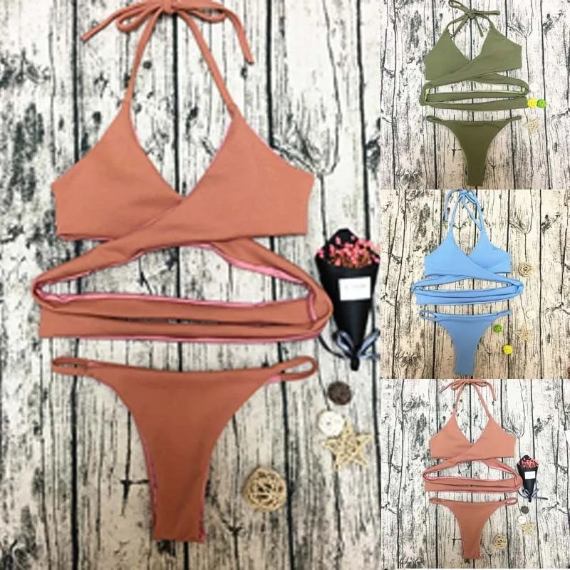 Новинка 2018 Женский комплект бикини на бретелях летний женский бандажный