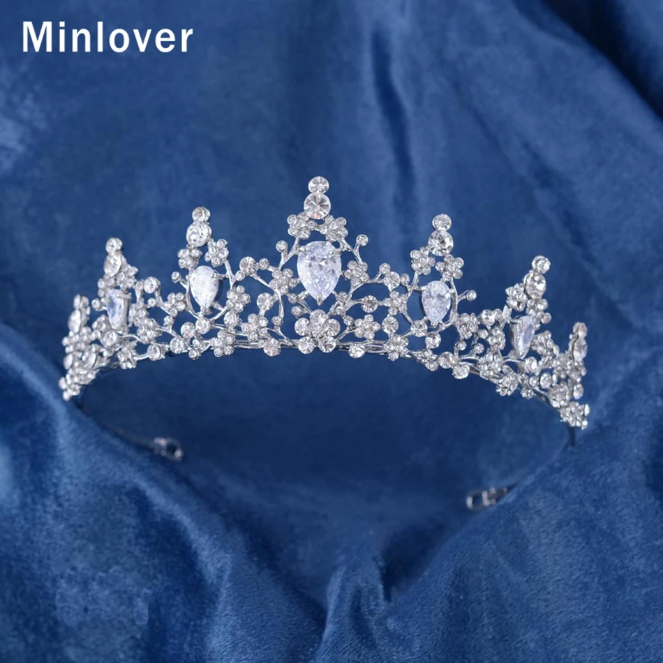Minlover, Классический CZ цветок, диадема, короны из горного хрусталя, для невесты, Женская повязка на голову, принцесса, свадебная диадема, аксессуары для волос HG174