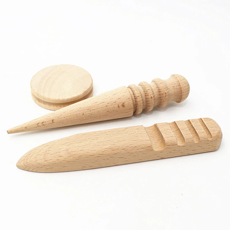 

3Pcs Handmade Multi-Size Burnishing Rod Leather Craft Edges Slicker Round Wood DIY Leathercraft Tool