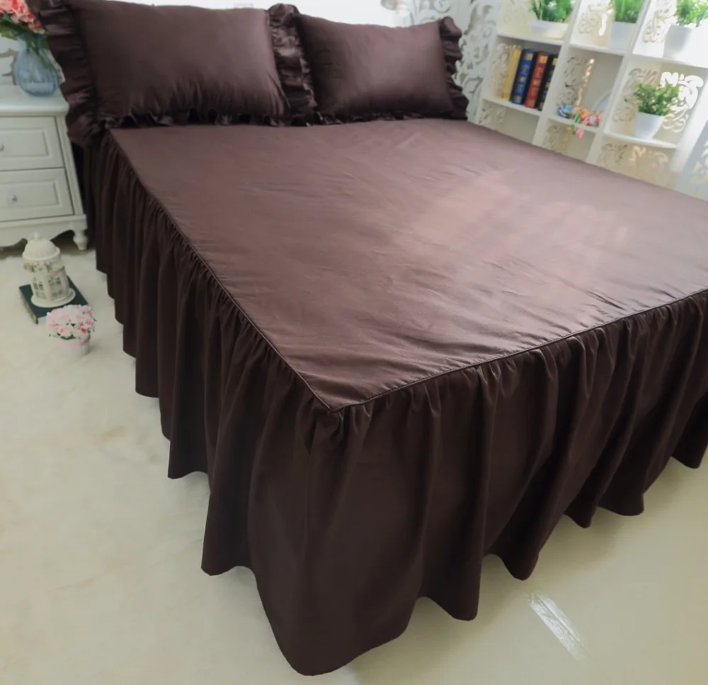 Free shipping Korean 100%cotton bedding ruffles dark coffee bed skirt duvet cover pillowcase set twin full queen king size | Дом и сад