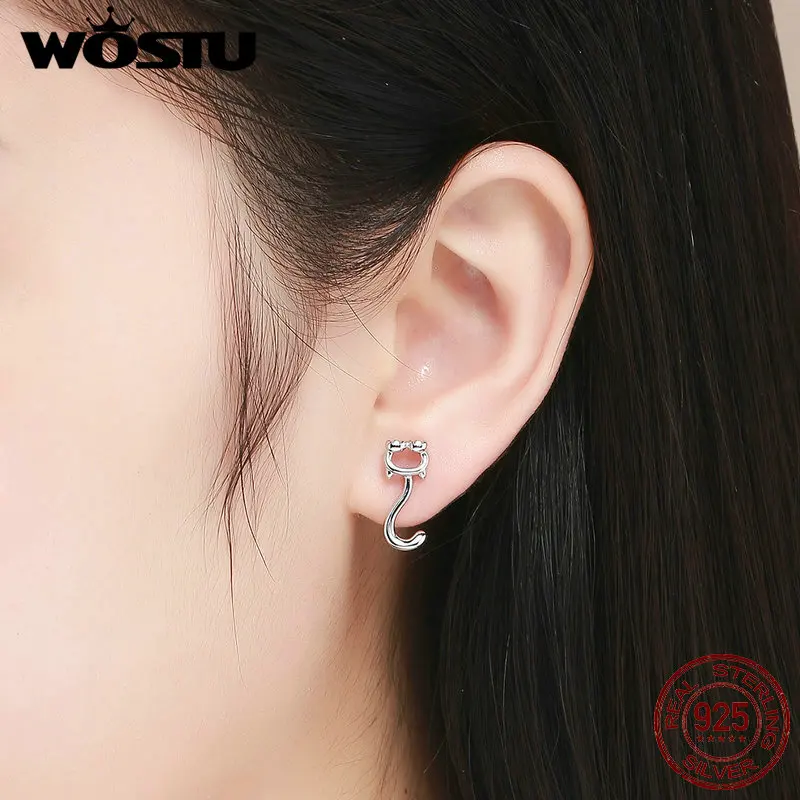 WOSTU Настоящее серебро 925 пробы Симпатичная кошка забавные серьги длинный хвост