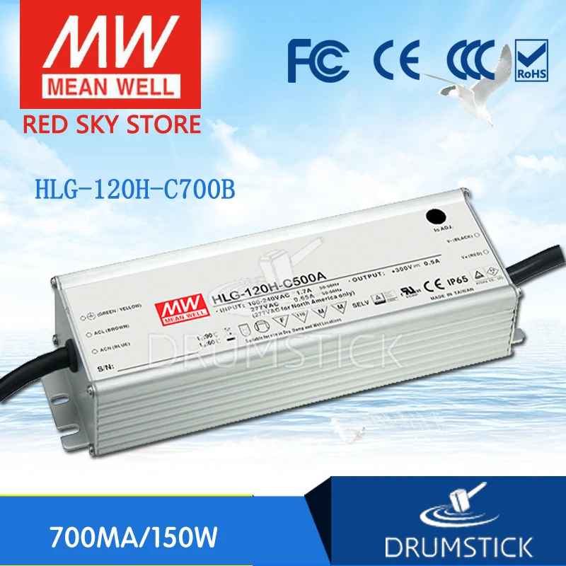 

(Only 11.11)MEAN WELL HLG-120H-C700B (2Pcs) 107V ~ 215V 700mA meanwell HLG-120H-C 150.5W LED Driver Power Supply B Type