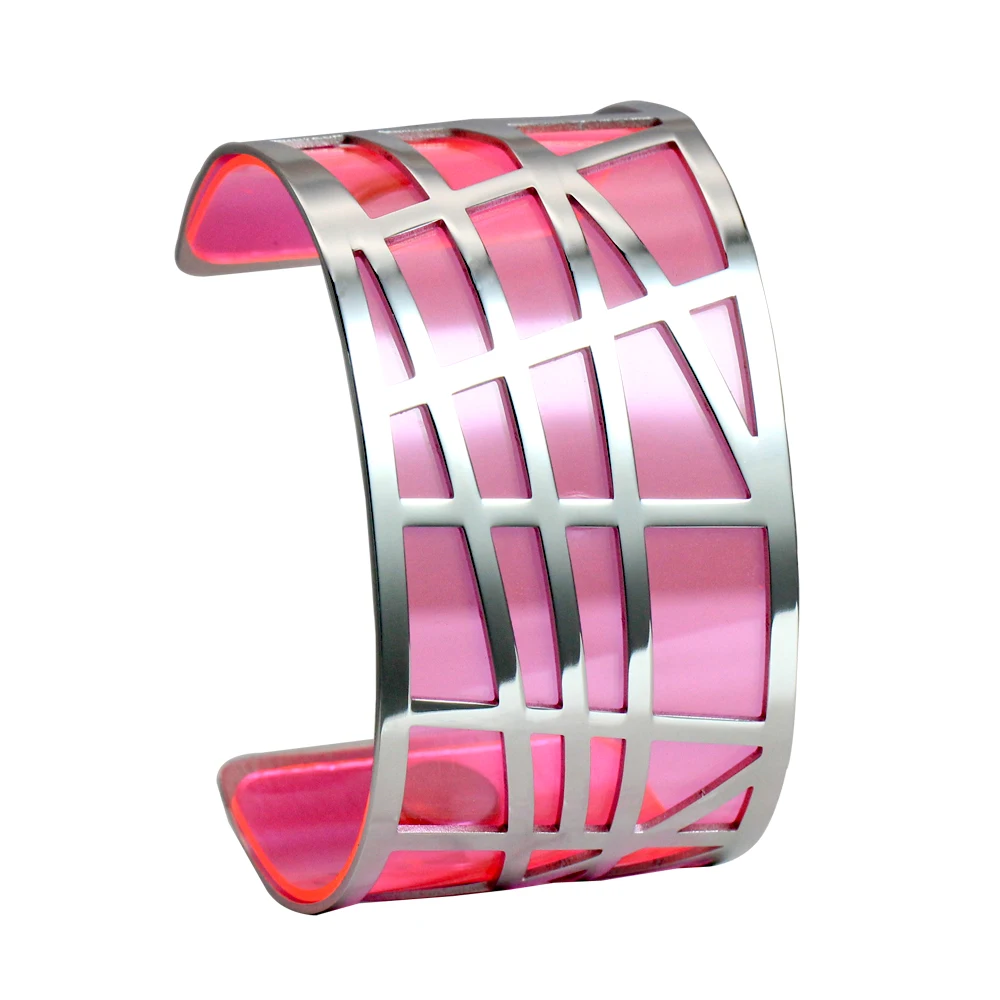 40 mm pink Legenstar Argent геометрический браслет из нержавеющей стали и браслет для женщин Manchette Реверсивный прозрачный кожаный браслет - Окраска металла: 40 mm pink