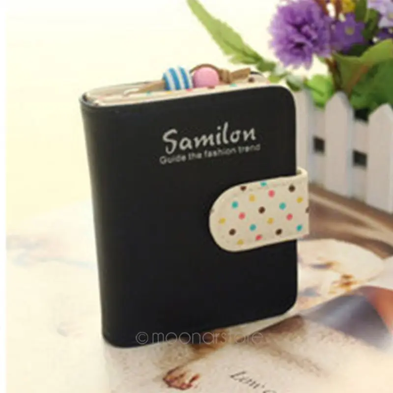 Женские короткие кошельки в горошек кожаный маленький кошелек на застежке карт