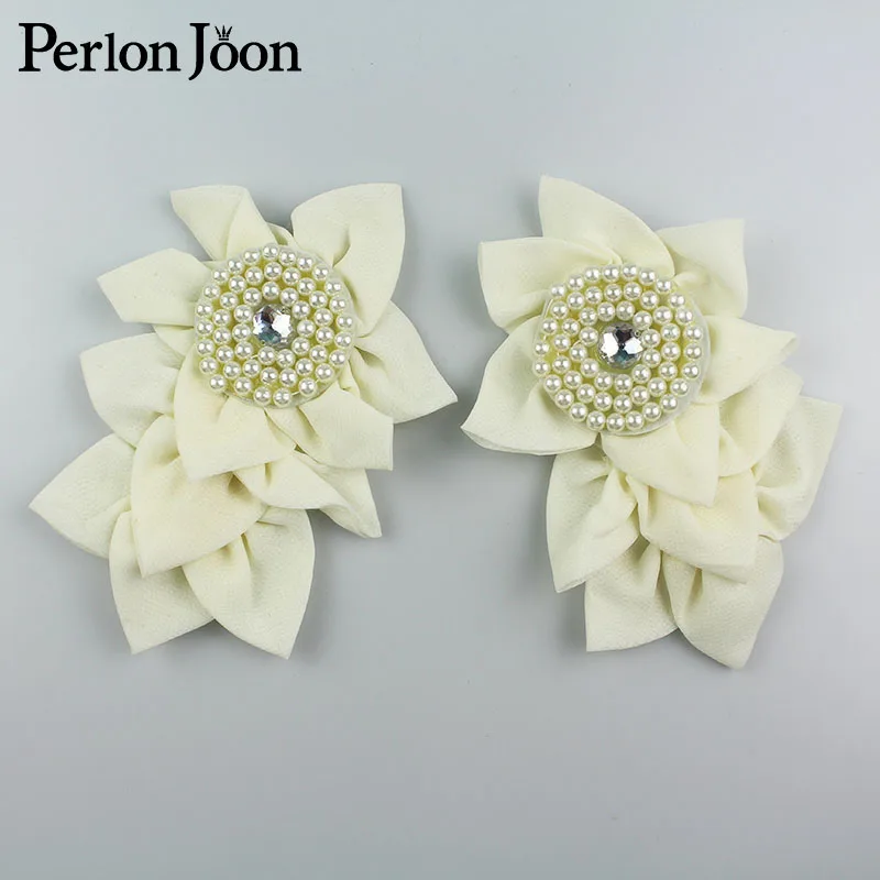 1 PCS Hot white pearl beaded leaf chiffon fabric Epaulette handmade craft sew on clothing hat decoration SG015 | Дом и сад