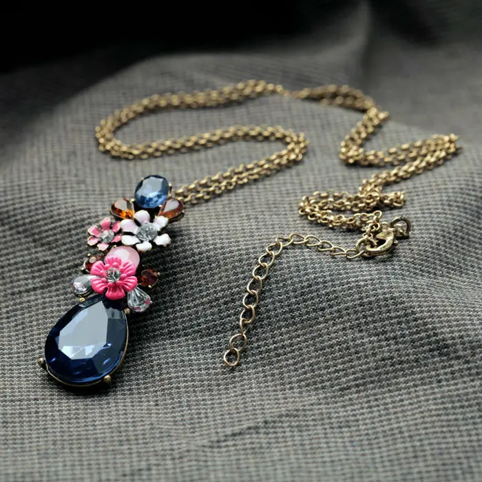 Оптовая продажа длинное ожерелье с кулоном из полимерного стекла и цинкового