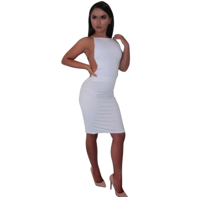 2019 best seller sexy dress 2 color solid black white ukraine women summer dresses sequin chain bodycon backless Mini | Женская одежда