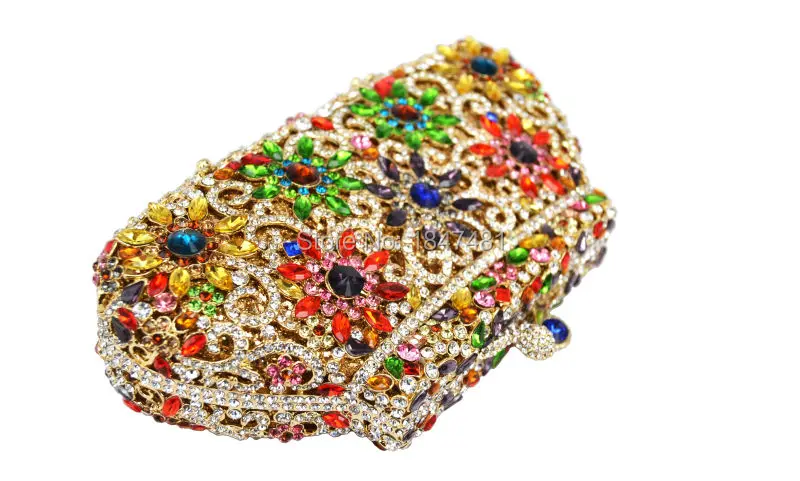 Цветок розы клатч золотого цвета с украшением в виде кристаллов роскошные