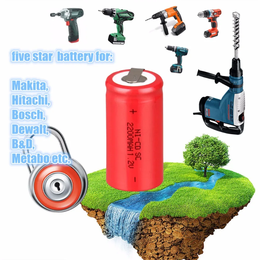 6 шт. SC 2200 мАч 1 2 В аккумулятор NICD аккумуляторные батареи для makita bosch B &amp D Hitachi metabo