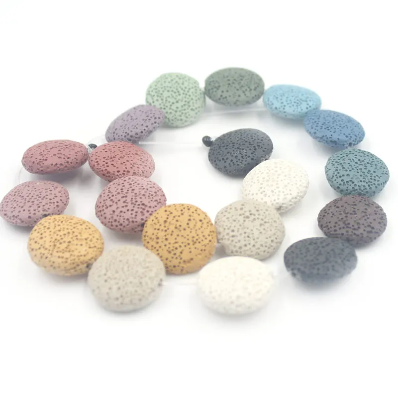 Бесплатная доставка 20 мм 27 Цветные Плоские Круглые бусины из лавы в форме монеты