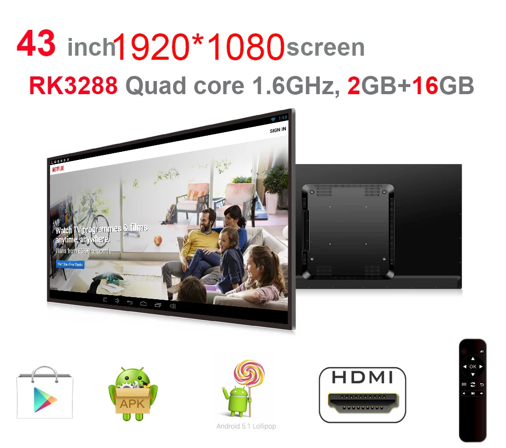 

43 inch Android All in one pc(1920*1080, Quad core, 1.8Ghz, Android5.1 2GB DDR3, 16GB nand flash, Bluetooth, 400*400mm VESA)