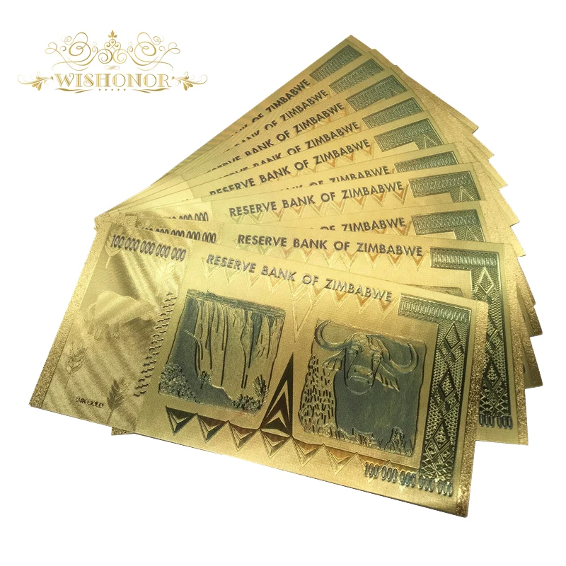 

2000pcs Zimbabwe One Hundred Trillion Dollars Banknote With 200 Certificates in 24k Gold With 99.9% metal Pure By Fedex