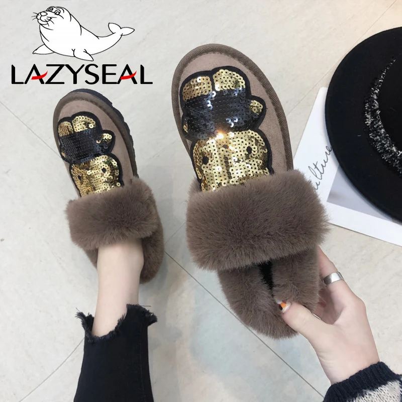 Женские сверкающие ботильоны для женщин LazySeal теплые зимние ботинки с блестками
