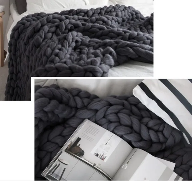 Dark Gray 200*200 см быстрая транспортировка мода одеяло крупной ручной вязки толстая пряжа громоздкий Вязание плед s диван плед - Цвет: Dark Gray