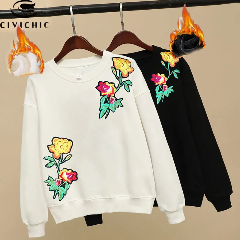 

CIVICHIC Classic Women Floral Embroidery T-shirt Retro Stylish Cotton Tops Wear O Neck Loose Pullover Vintage Patched Tees WLT15