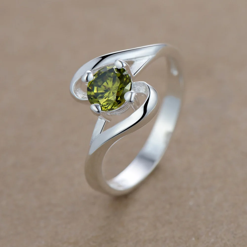 Кольцо с зеленым цирконием посеребренное модное Ювелирное кольцо для женщин и