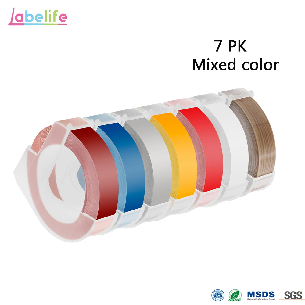 Labelife 7 шт 9 мм * 3 м Dymo 3D Пластиковые Смешанные Цветные тиснения ленты для Тиснения