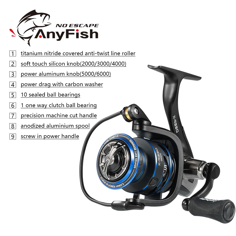Рыболовная катушка для спиннинга ANYFISH модель 2000/3000/4000/5000/6000 10 + 1 шарикоподшипник