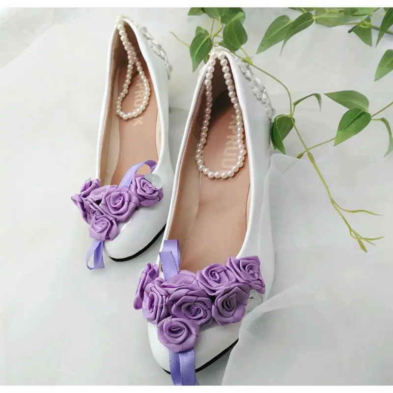 Туфли свадебные фиолетовые с цветочным принтом на среднем каблуке|wedding shoes bride|shoe
