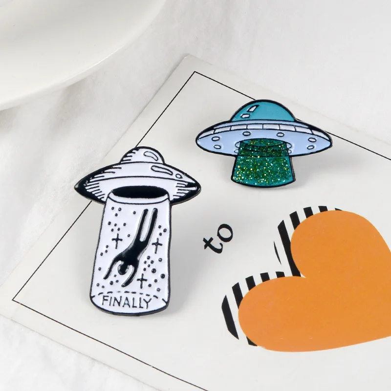 UFO броши, Блестящая эмаль, инопланетянин, нагрудные булавки, воротник, боты, значки, ювелирные изделия, подарки для одежды, шляпы, рюкзака