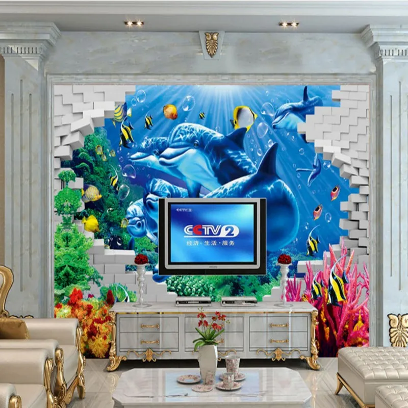 Фотообои 3D морской мир Дельфин фон для телевизора Настенные обои детская комната