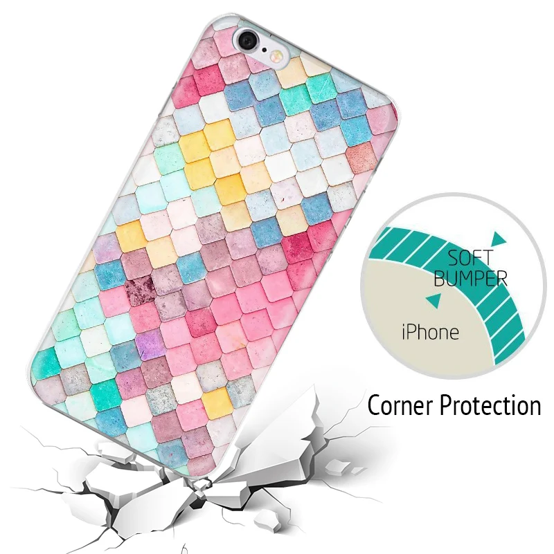 MISSCASE Phone Case for iPhone X 7 6 6s 8 Plus 5s Soft Silicone Lattice Painted Cover Fitted 5 5S SE |