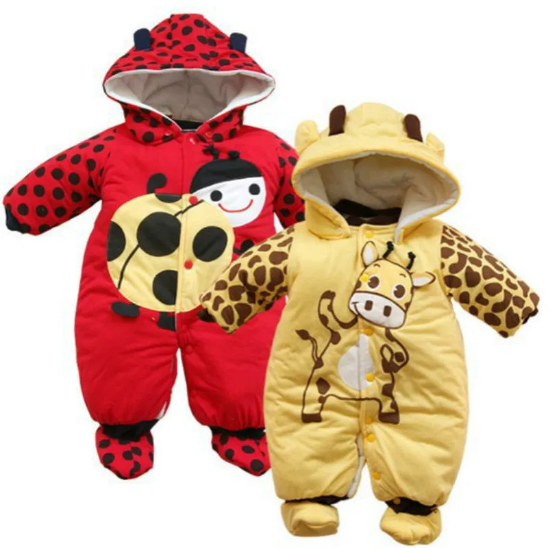 

Baby Boys Clothes Winter Cotton Coat Baby Rompers Ladybug Cows Girls Overalls Warm Thicken Bebes Children Animal Hooded Overall