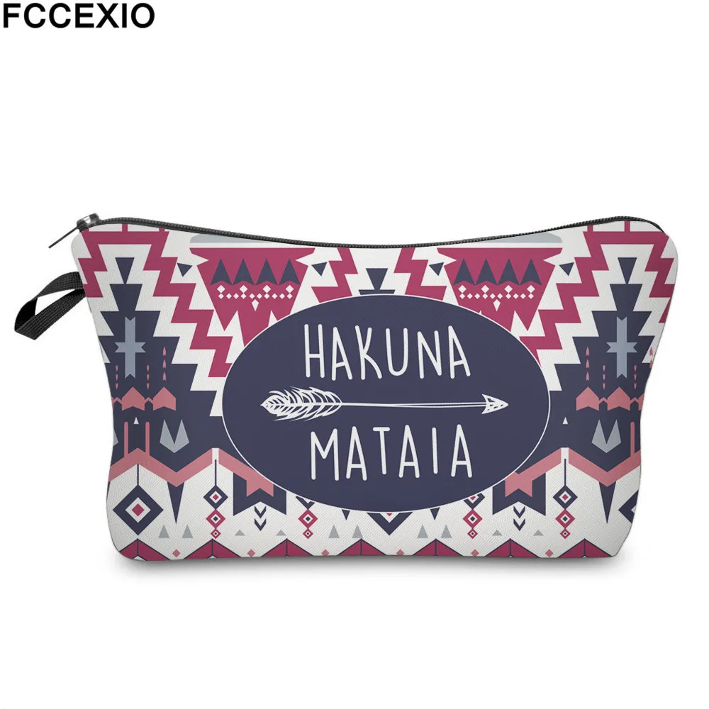 FCCEXIO, новинка, сумки для макияжа, 4 цвета, Hakuna Matata, с узором, модные косметички, сумки для путешествий, дамские сумки, женские косметички