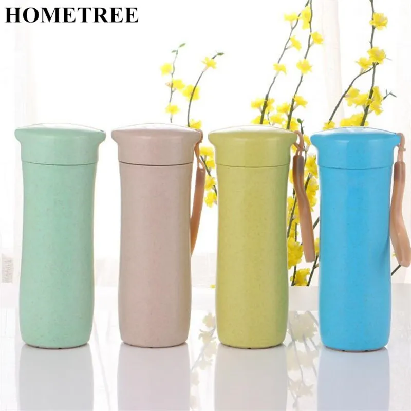 

HOMETREE 400ML Water Bottles Portable Lanyard Student Water Bottle/Couple Wheat Material Straw Fibers With lid Travel 1 Pcs H516