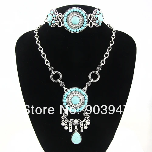 OCESRIO синий цвет камень винтажные наборы ювелирных изделий Серебро крупное