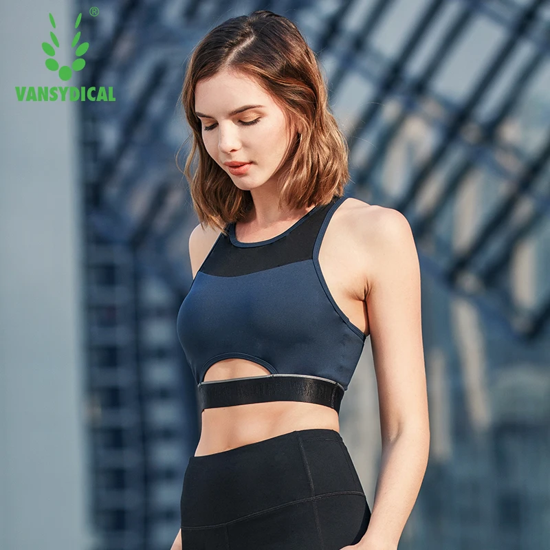 Женские спортивные топы Vansydical, сексуальные сетчатые бюстгальтеры для йоги, противоударное нижнее белье для бега и тренировок, дышащие топы для фитнеса