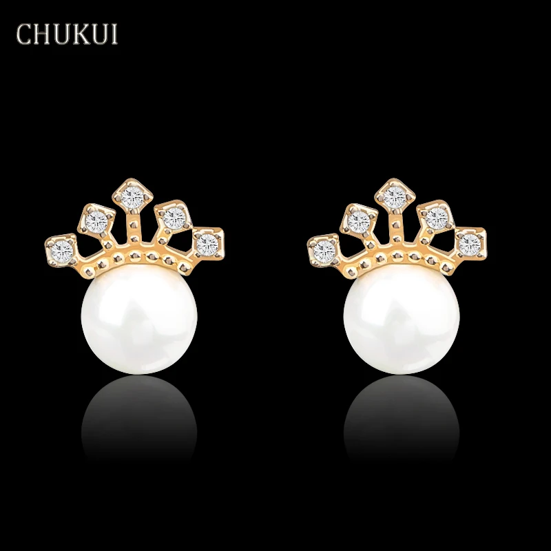 CHUKUI Crown Earing 925 Sterling Silver Stud Earrings For Women Princess Jewelry Classic Girl Pearl Earring Gift | Украшения и