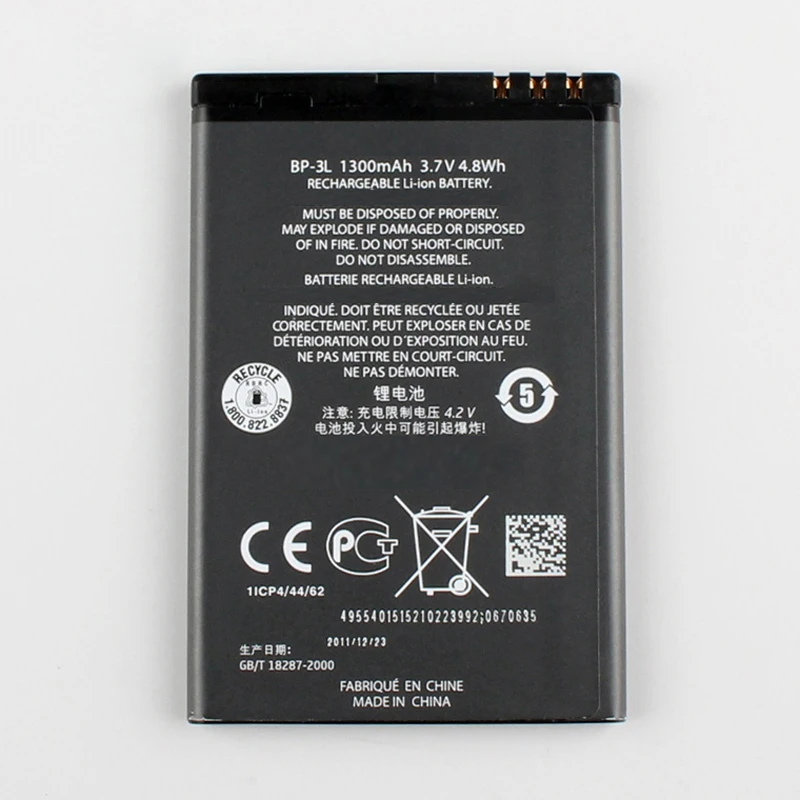 

Original High Capacity BP-3L phone battery for Nokia Lumia 710 610 3030 505 610C 900 510 603 303 603 1300mAh