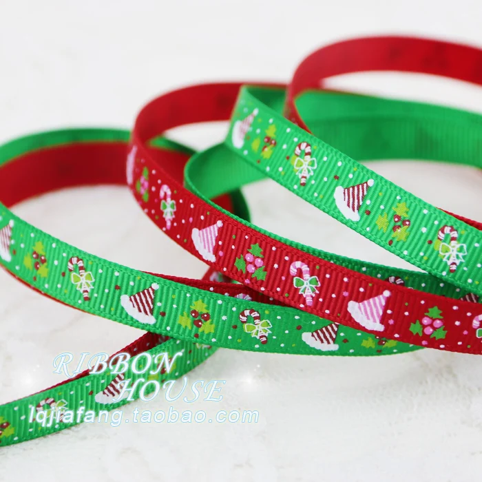 Высокое качество 1 см 2 5 Красная Зеленая печатная шляпа Grosgrain лента подарочная