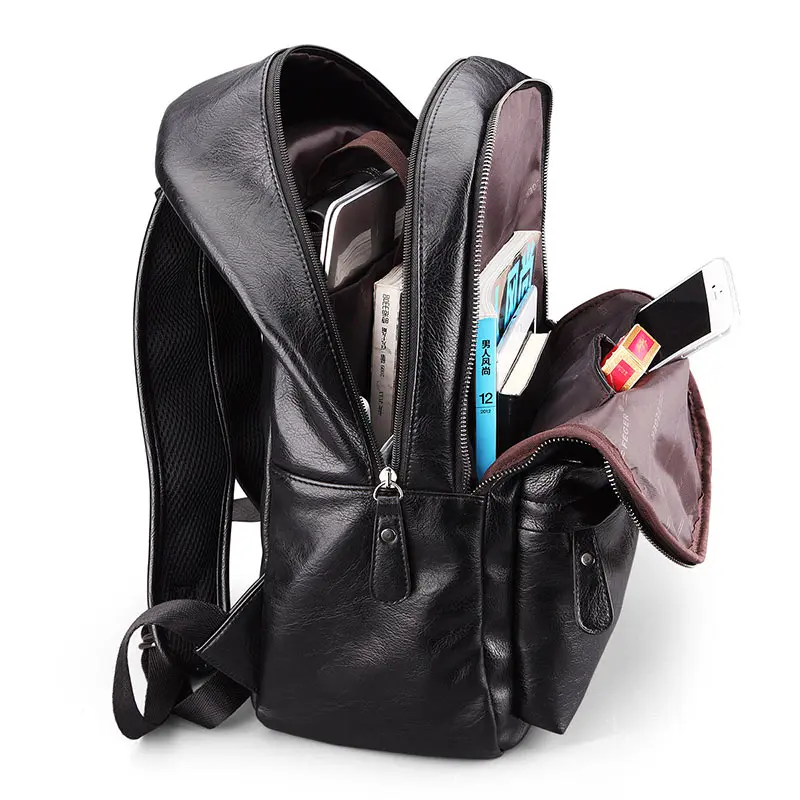 FEGER school bags Laptop backpack PU Men’s leather Fashion back pack waterproof Big travel daily men shoulder bag | Багаж и сумки
