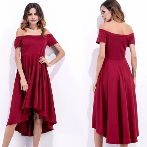 Спереди короткая спина долго Slash шеи сексуальное платье Для женщин линии Ruched