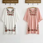 Женская винтажная блузка с цветочной вышивкой в этническом стиле, 70s, M, L, размера плюс