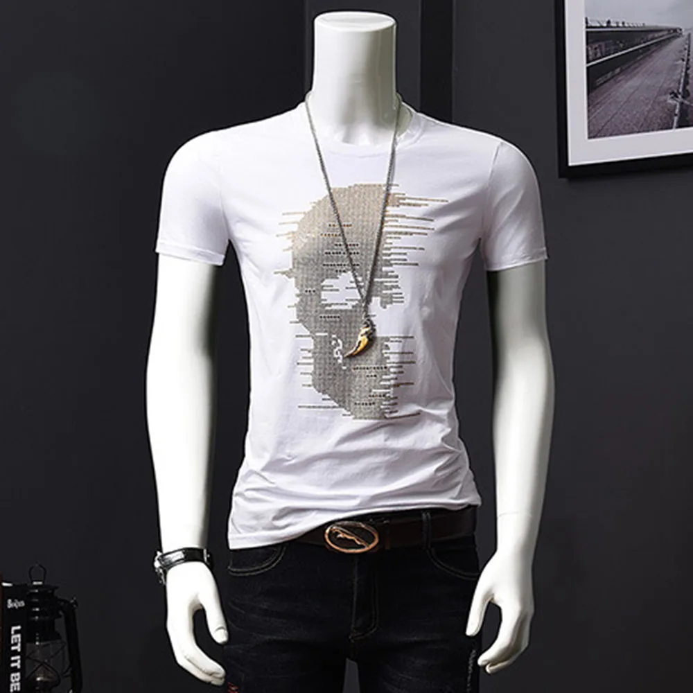 Мужская хлопковая футболка с круглым вырезом Повседневная черепом и новинка