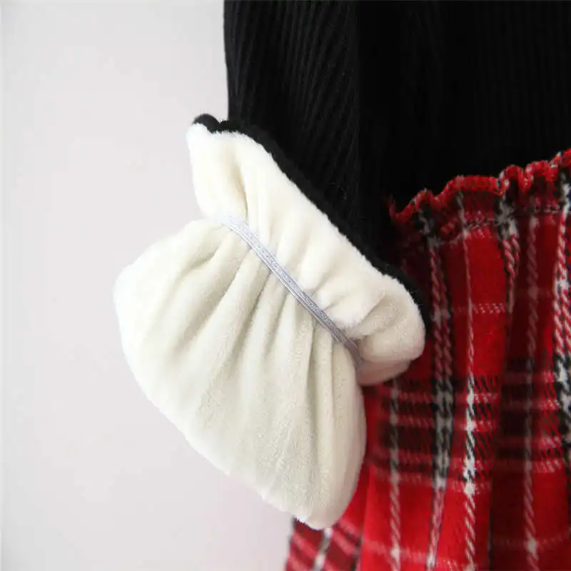 BibiCola 2019 New Arrival Ball Gown Lovely Cheery Front Plaid Casual Long Sleeve Plus Velvet Thicken Cotton Toddler Girls Dress | Детская