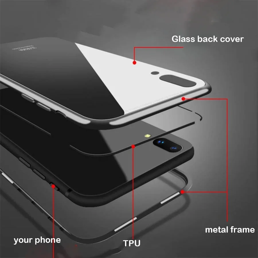 Magnetic Adsorption phone case for huawei P20 P20pro metal frame cover tempered glass pro luxury fundas | Мобильные телефоны и