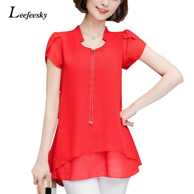 Leefeesky Летний стиль Женские топы и блузки 2017 новая мода короткий рукав шифоновая