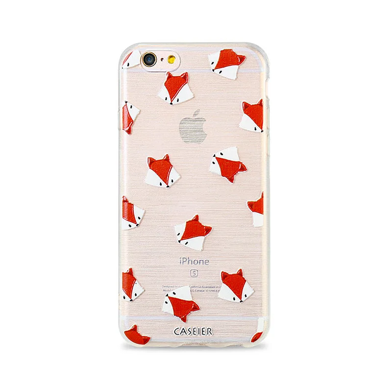 Little Fox Caseier с тиснением и изображением узорчатый чехол для телефона для Iphone 5, 5s, se, 6, 6 S, 7, 8plus, мягкий, симпатичный, из ТПУ животных растения чехол для iPhone 5 5S SE Funda - Цвет: Little Fox