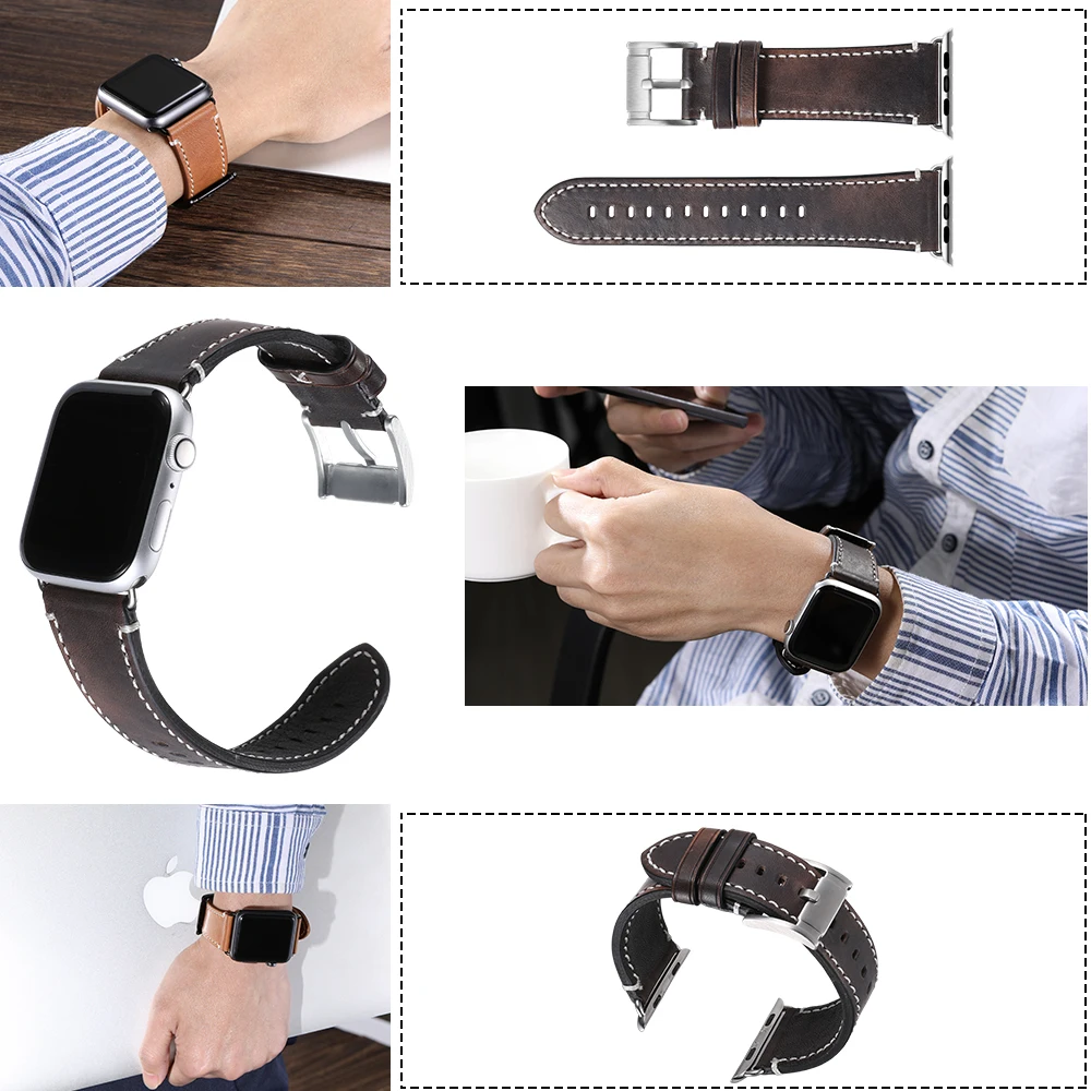 CHIMAERA наручных часов Apple Watch, версии кожаный ремешок для часов на замену для наручных часов iWatch серии 1/2/3/4 Для мужчин Для женщин для 38 мм 42 мм 40 мм 44 мм