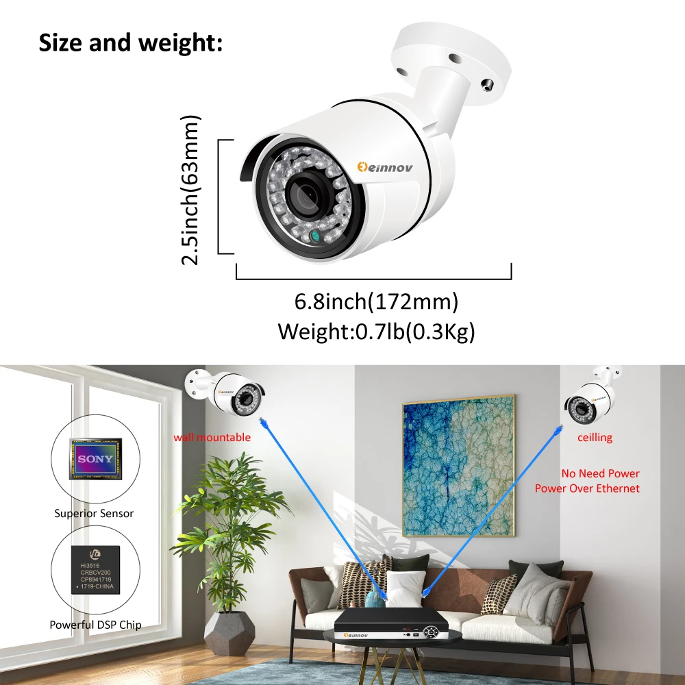 Einnov 8CH 2MP система домашней безопасности комплект видеонаблюдения POE CCTV H.264 сетевое