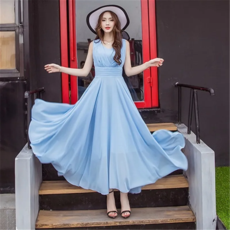Летние макси платья модное без рукавов Белый Зеленый Желтый Boho богемное пляжное шифоновое длинное платье плюс размер 5XL Vestidos