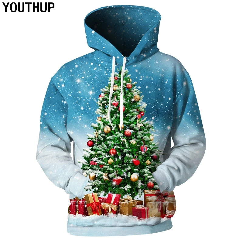 Новинка 2020 мужские толстовки YOUTHUP с капюшоном и 3D принтом рождественской елки